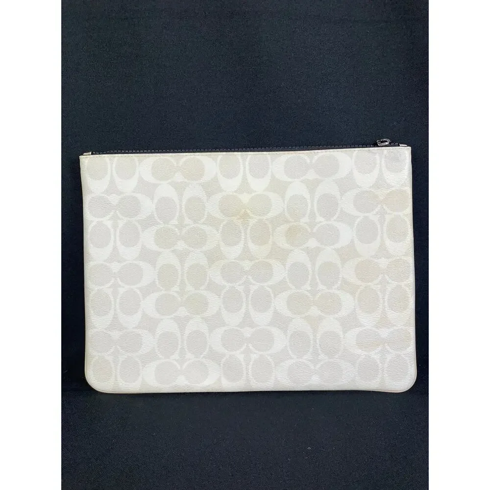COACH Signature Canvas Large Pouch Chalk Steam Patch Clutch Bag 1314
